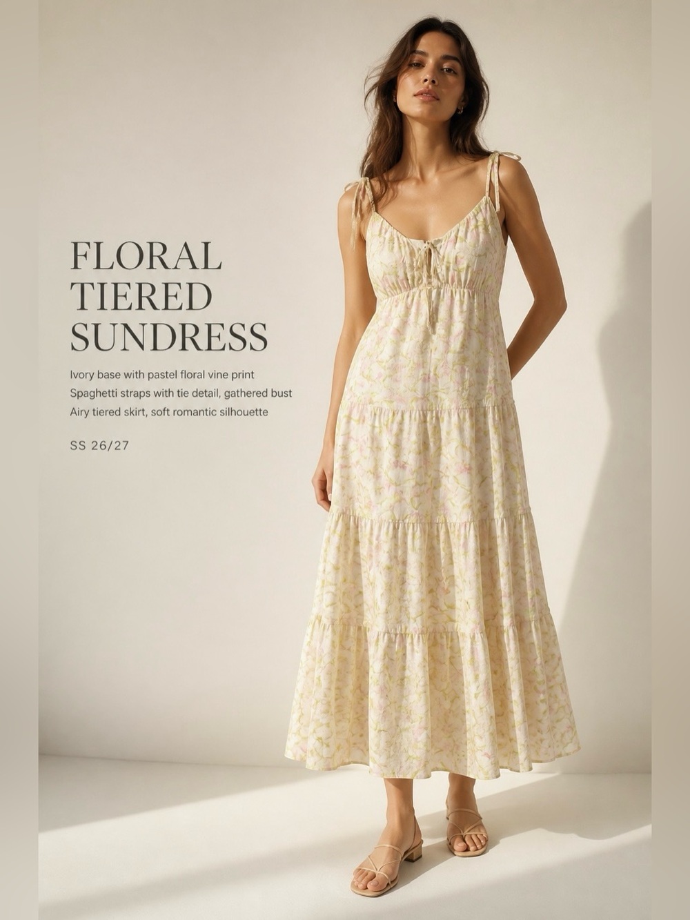 Astr Light Yellow Floral Tie-Strap Tiered Maxi Dress with free shipping